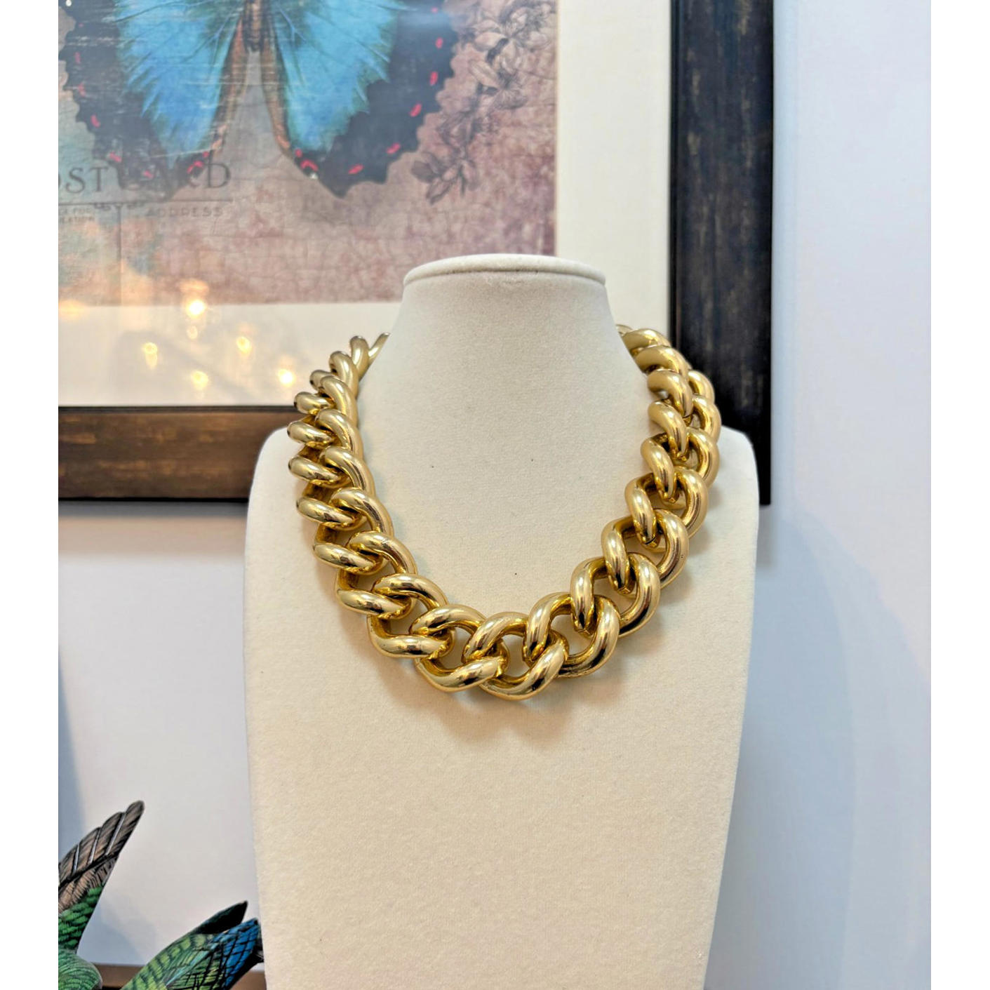 Vintage Erwin Pearl Shiny Gold Tone Chunky Chain Link Choker Necklace 16 Inch 39$